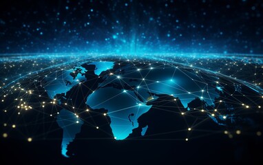 Poster - Global network connections and data exchange over planet earth. Concept of global business, internet, communication, technology, and big data