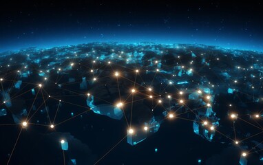 Poster - Abstract digital network connecting cities across the globe. Concept of global communication, internet technology, big data, and globalization.