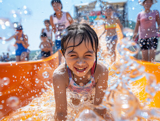 Canvas Print - child happy playing in Water park