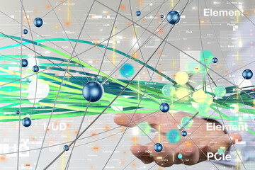 Poster - Global network. Blockchain. 3D illustration. Neural networks and artificial intelligence. Abstract