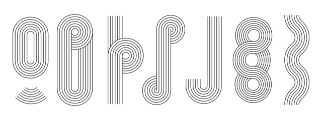 Black outline rainbows boho style in different shapes collection. PNG Set of line arch line abstract shape