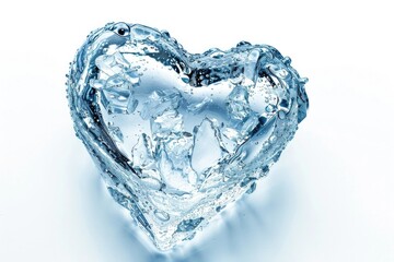 Poster - A single ice heart placed on a white background, simple and elegant design