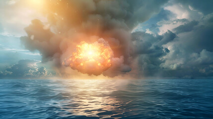 A nuclear explosion over a cityscape radioactive disaster catastrophe imagery
