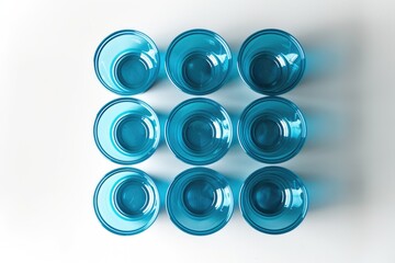 Wall Mural - A collection of blue glass bowls arranged neatly on a white surface