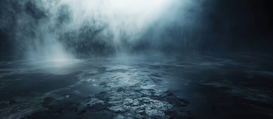 Canvas Print - Scene with void background. Dark, concentrated floor texture with mist or fog.