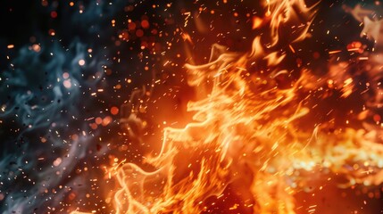 Aufkleber - A close-up shot of a flame burning brightly on a dark, black background