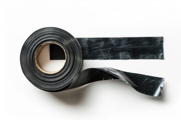 Poster - Roll of black tape sitting on a clean white background, ideal for illustration purposes or as a neutral prop in creative compositions