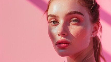 Sticker - A close-up shot of a woman against a bright pink background