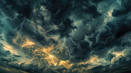 Poster - A dark and ominous cloud with bright lightning bolts, suitable for use in weather or storm themed designs