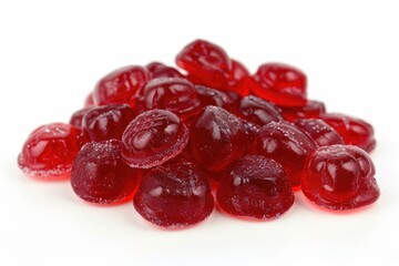 Wall Mural - A colorful arrangement of gummy cherries on a white background, ideal for packaging design, marketing materials or food-related concepts