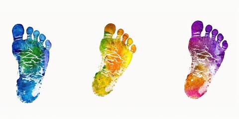 Poster - A creative illustration of three footprints painted in different colors, suitable for use as a design element or symbol