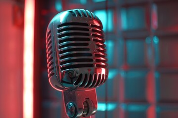 Poster - A close-up shot of a microphone on a stand, ideal for use in music or audio-related contexts