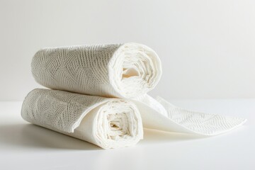 Poster - Stacked fabric rolls on a surface, potential prop for interior design or textile-related projects