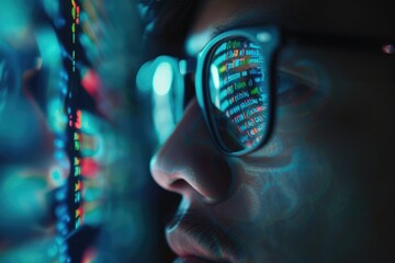 Aufkleber - A person wearing glasses sitting in front of a computer screen, possibly working or browsing