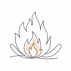 Wall Mural - Continuous single line bonfire drawing and outline fire concept art illustration  (7)