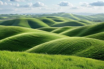 Poster - A serene landscape with lush green grass and rolling hills, perfect for outdoor scenes or nature-inspired designs