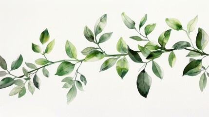 Green leaves forming a seamless border on a white background. Perfect for wedding invitations, greeting cards, diy projects, scrapbooking