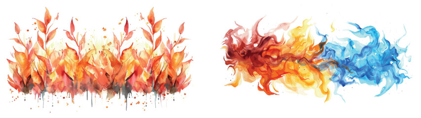 Watercolor flames on a white background. Fire on a white background.