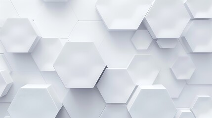 Wall Mural - 3D White hexagonal art. Futuristic abstract simple shapes background.