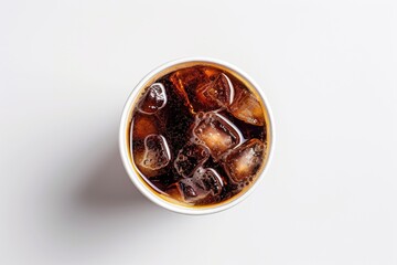 Poster - A clear glass filled with fizzy soda and floating ice cubes