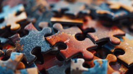 Poster - A stack of puzzle pieces on a table, ready for assembly