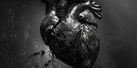 Poster - A grayscale image of the human heart with intricate details