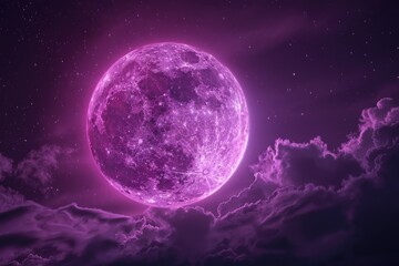Aufkleber - A large purple moon shines brightly in a dark blue night sky
