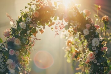 Poster - A beautiful wedding arch decorated with flowers and greenery