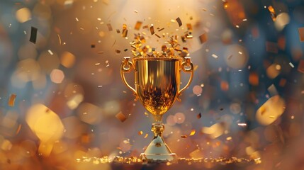 Poster - A golden trophy surrounded by colorful confetti, perfect for sports or achievement celebrations