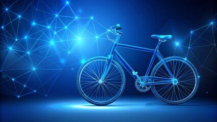 Wall Mural - Wireframe Bicycle with a Digital Background - A wireframe image of a bicycle set against a digital background composed of glowing blue lines and points.