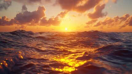 Poster - A serene sunset scene with ocean waves and a clear sky