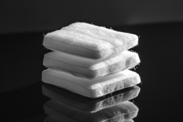 Poster - A stack of white towels sitting on a table, suitable for use in a bathroom or as part of a decorative display