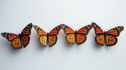 Canvas Print - A group of colorful butterflies sit on a white surface, providing a delicate and detailed view