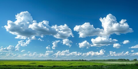 breathtaking skyscape showcasing bright blue sky filled with billowing white clouds over sprawling g