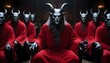 © AI World - Group of Demonic Figures in Red Robes Sitting in a Dark Room