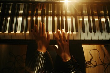 Poster - A person playing the piano with their hands close up