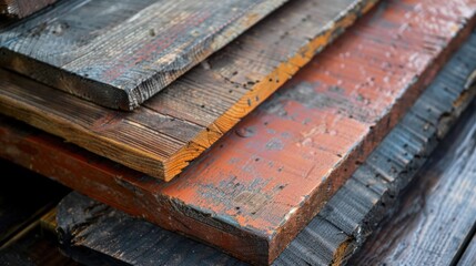 Wall Mural - A stack of logs resting on a wooden table, possibly for firewood or decoration