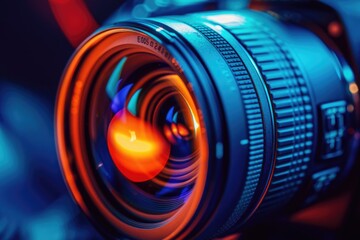 Poster - A close-up view of a camera lens with a blurred background, perfect for photography or technology-related themes