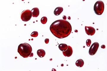 Poster - A close-up shot of a cluster of blood drops on a white surface, with no surrounding context