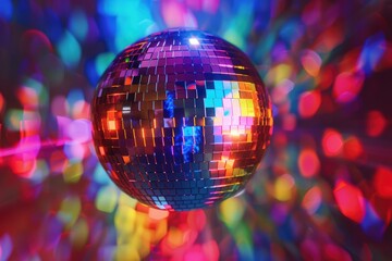 Poster - A colorful disco ball with bright lights shining from behind, ideal for party and celebration themes