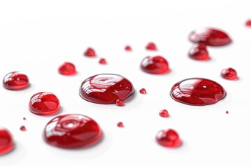 Aufkleber - Close-up photo of a cluster of red water drops on a white background, suitable for use in science or educational contexts