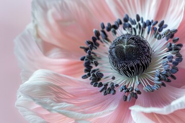 Poster - A close-up view of a pink flower featuring a dark, contrasting black center