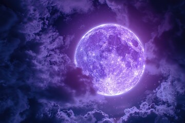 Aufkleber - A bright purple moon shining through the clouds at night, great for astronomy and nature themes