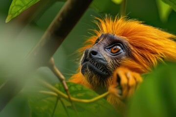 Poster - Close-up photo of a monkey sitting on a tree branch