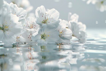 Poster - A serene scene with white flowers floating on the surface of a calm body of water