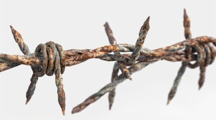 Poster - A close-up view of barbed wire on a white background, perfect for highlighting texture and detail