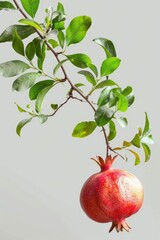 Poster - A pomegranate fruit hangs from the branch of a tree