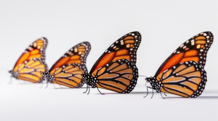 Poster - Group of colorful butterflies perched on a clean white surface, perfect for representing nature or beauty in any context