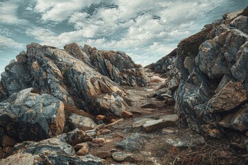 Aufkleber - A winding trail leading to the summit of a majestic mountain, perfect for outdoor adventure and nature photography