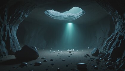 Exploring a futuristic alien cave nest in a deep, dark labyrinth of imagination